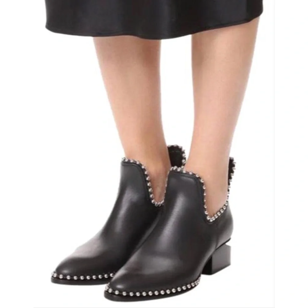 Alexander Wang Leather Kori Cutout Studded Boots Booties 35 5 Black - Picture 2 of 11